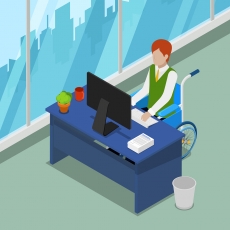 Disable Person in Wheelchair Working at Office. Disability Isometric People. Vector illustration